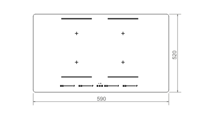 60cm table de cuisson à induction, 4 zones de cuisson, 2 multizones